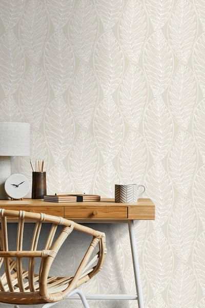 product image for Kira Leaf Husk Wallpaper in Pebble 19