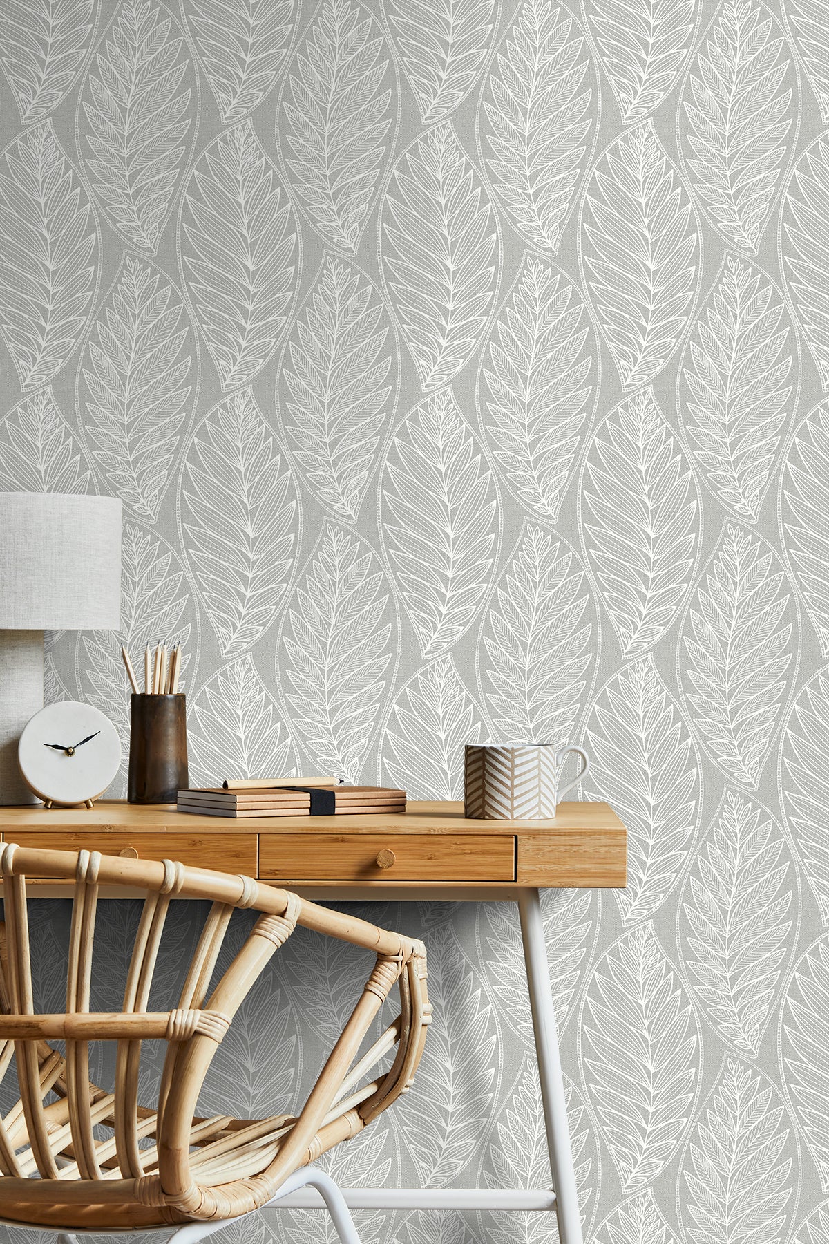 Shop Kira Leaf Husk Wallpaper in Harbor Grey | Burke Decor