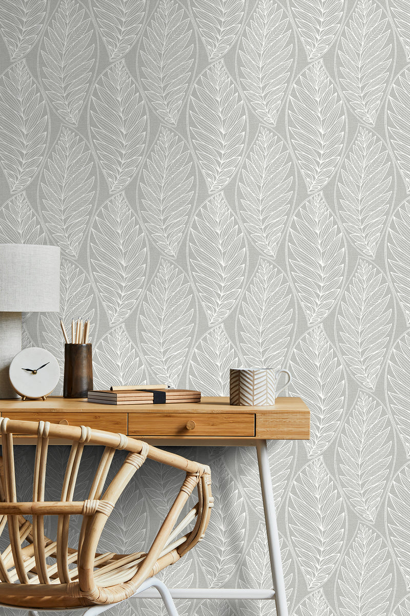 media image for Kira Leaf Husk Wallpaper in Harbor Grey 210