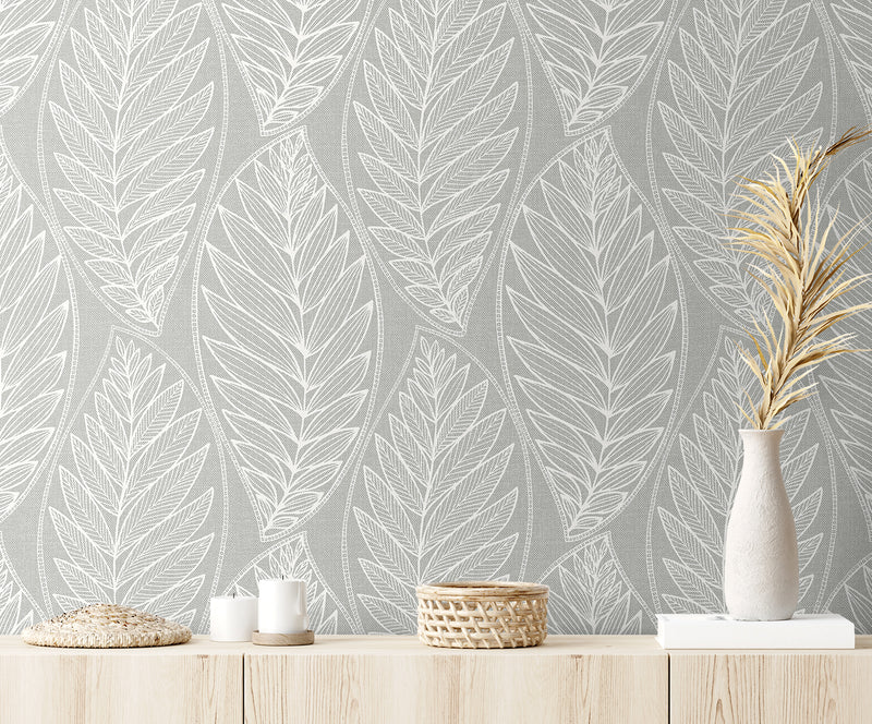 media image for Kira Leaf Husk Wallpaper in Harbor Grey 296