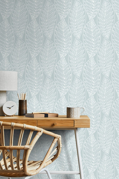 product image for Kira Leaf Husk Wallpaper in Cape Blue 12