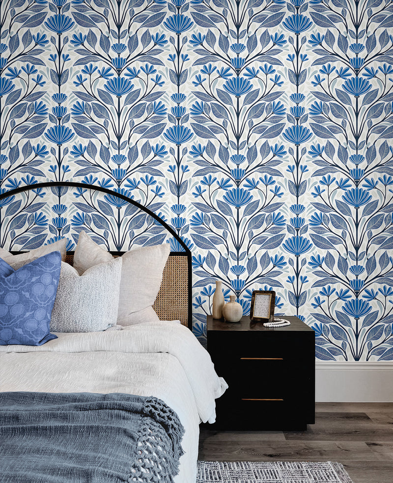 media image for Carmela Folk Floral Wallpaper in True Blue 218