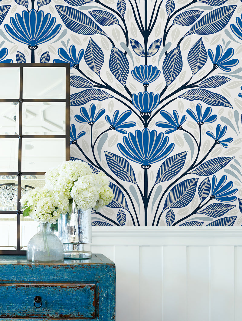 media image for Carmela Folk Floral Wallpaper in True Blue 215