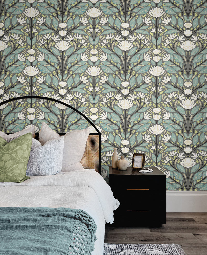 media image for Carmela Folk Floral Wallpaper in Spirit Grey 237