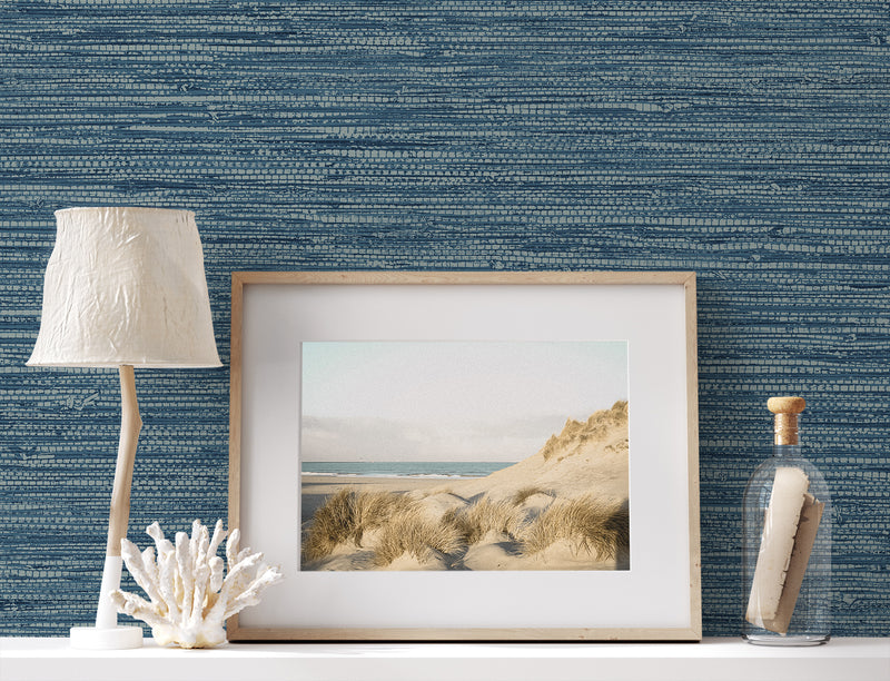 media image for Isla Faux Jute Wallpaper in Bay Blue 223