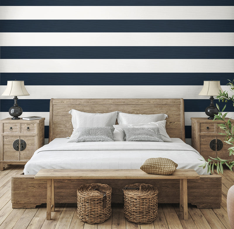 media image for Dylan Striped Stringcloth Wallpaper in Captain Blue 288