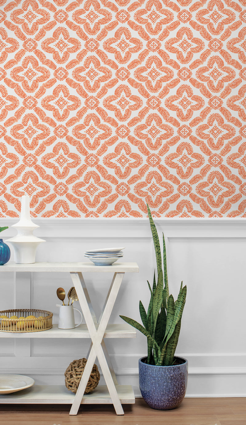 media image for Talia Botanical Medallion Wallpaper in Salmon 240