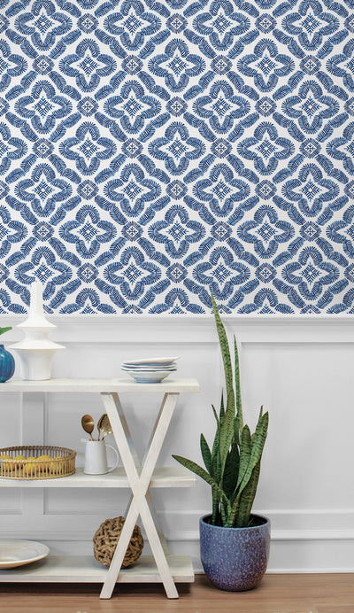 product image for Talia Botanical Medallion Wallpaper in Cottage Blue 64