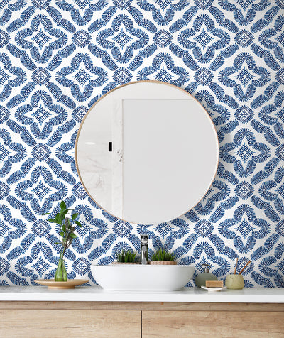 product image for Talia Botanical Medallion Wallpaper in Cottage Blue 48