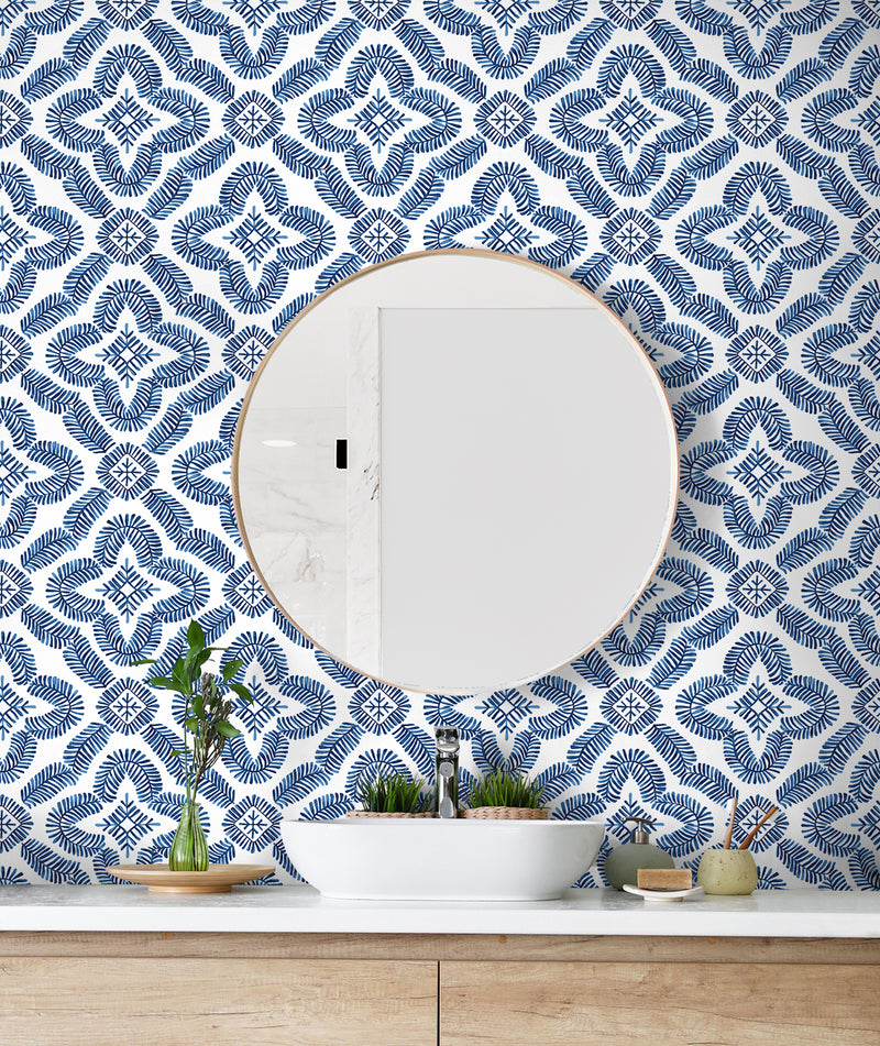 media image for Talia Botanical Medallion Wallpaper in Cottage Blue 241