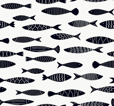 product image of Bay Fish Wallpaper in Black and White 554