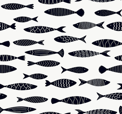 product image of Sample Bay Fish Wallpaper in Black and White 588