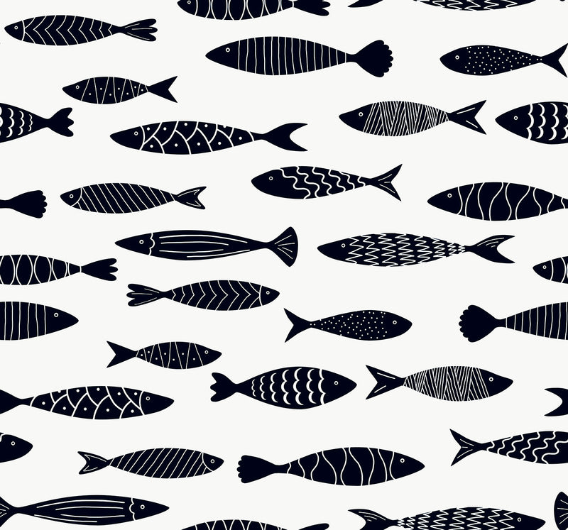 media image for Sample Bay Fish Wallpaper in Black and White 243