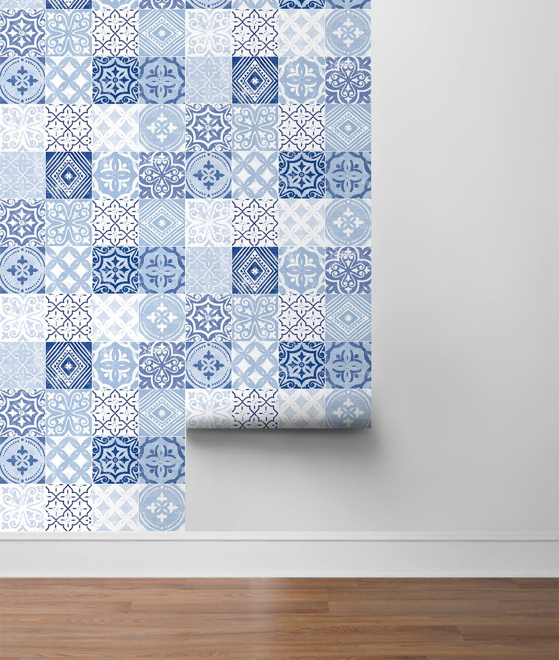 media image for Tilework Peel-and-Stick Wallpaper in Glacier Blue by Stacy Garcia for NextWall 20