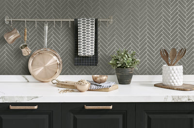 product image for Herringbone Inlay Peel & Stick Wallpaper in Graphite/Silver by Stacy Garcia 60