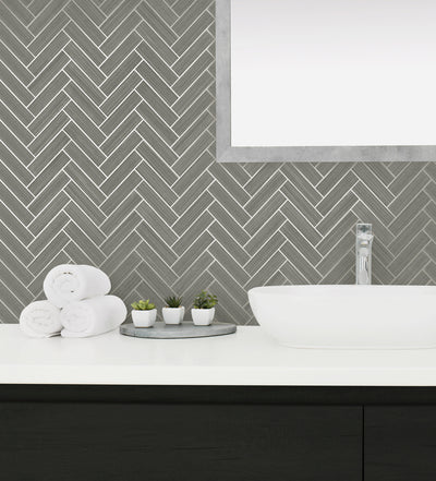 product image for Herringbone Inlay Peel & Stick Wallpaper in Graphite/Silver by Stacy Garcia 85