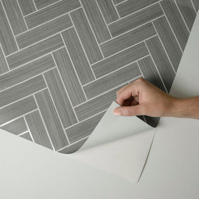 product image for Herringbone Inlay Peel & Stick Wallpaper in Graphite/Silver by Stacy Garcia 85