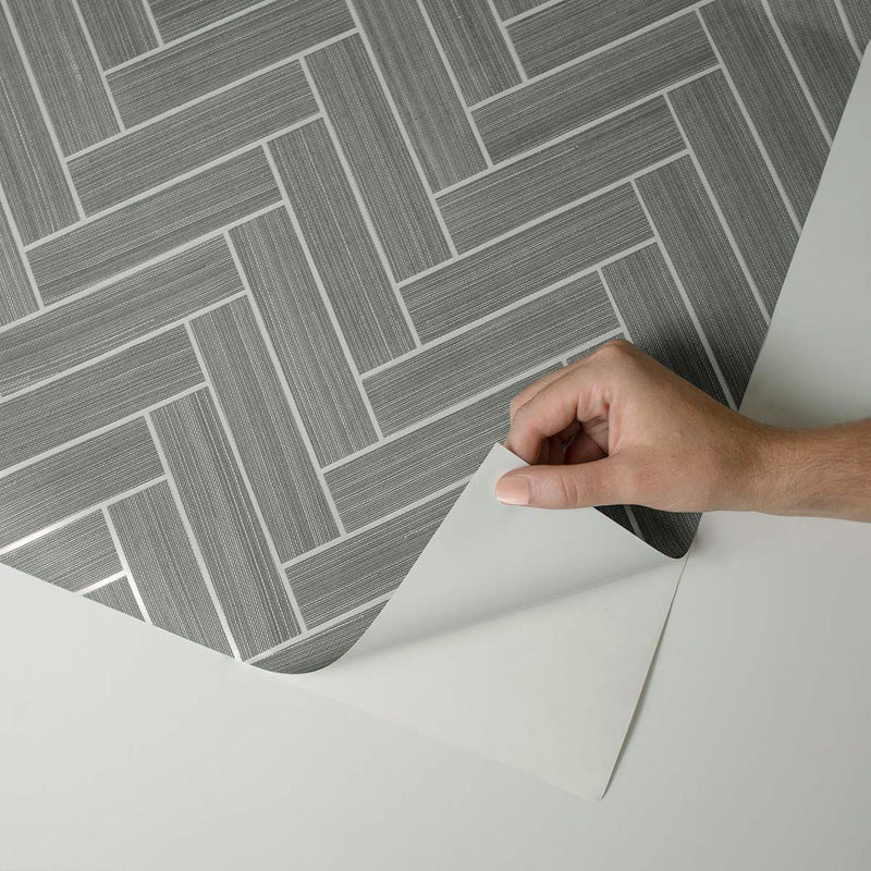 media image for Herringbone Inlay Peel & Stick Wallpaper in Graphite/Silver by Stacy Garcia 245