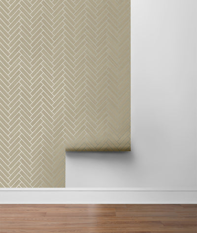 product image for Herringbone Inlay Peel & Stick Wallpaper in Khaki/Silver by Stacy Garcia 78