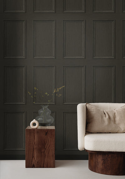 Shop Faux Wood Panel Peel & Stick Wallpaper in Charcoal | Burke Decor