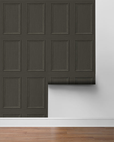 product image for Faux Wood Panel Peel & Stick Wallpaper in Charcoal by Stacy Garcia 4