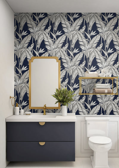 product image for Birds of Paradise Peel & Stick Wallpaper in Navy/Pewter by Stacy Garcia 61
