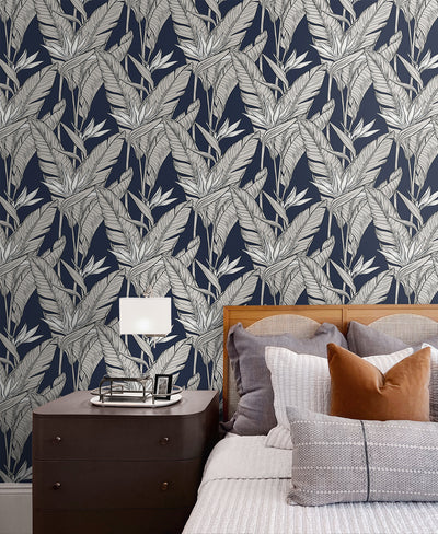 product image for Birds of Paradise Peel & Stick Wallpaper in Navy/Pewter by Stacy Garcia 67