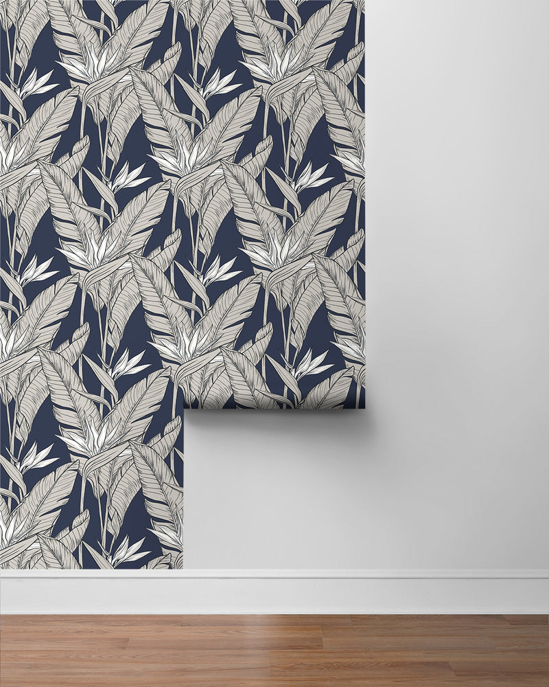 media image for Birds of Paradise Peel & Stick Wallpaper in Navy/Pewter by Stacy Garcia 246