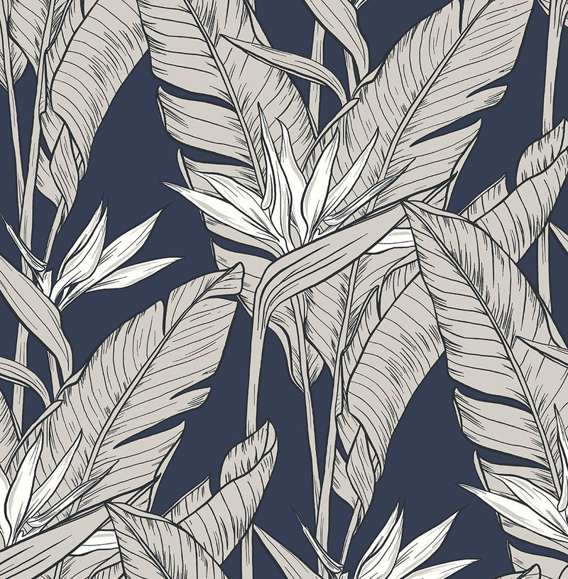 media image for Birds of Paradise Peel & Stick Wallpaper in Navy/Pewter by Stacy Garcia 218