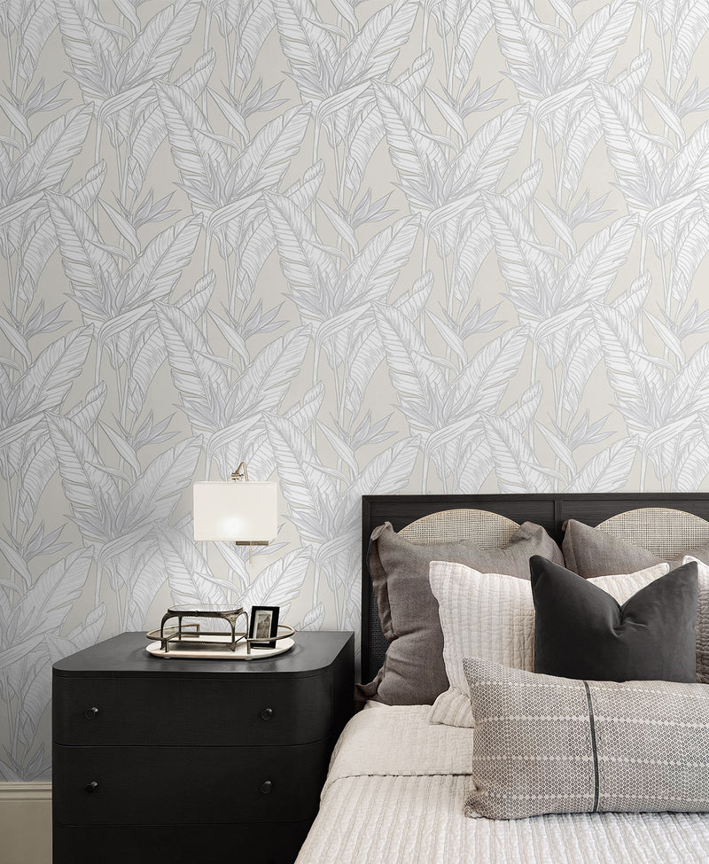 media image for Birds of Paradise Peel & Stick Wallpaper in Pearl Grey/Silver by Stacy Garcia 244