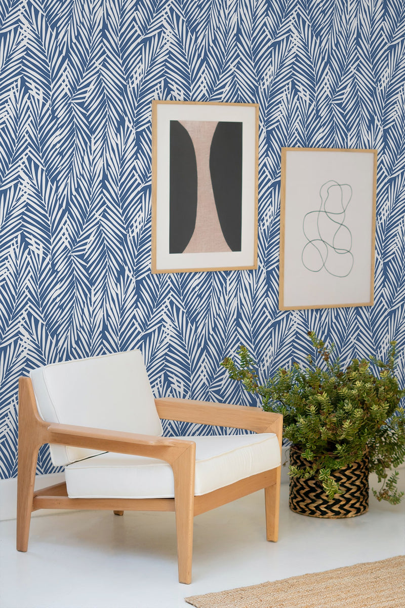 media image for Mod Palm Peel & Stick Wallpaper in Coastal Blue 230