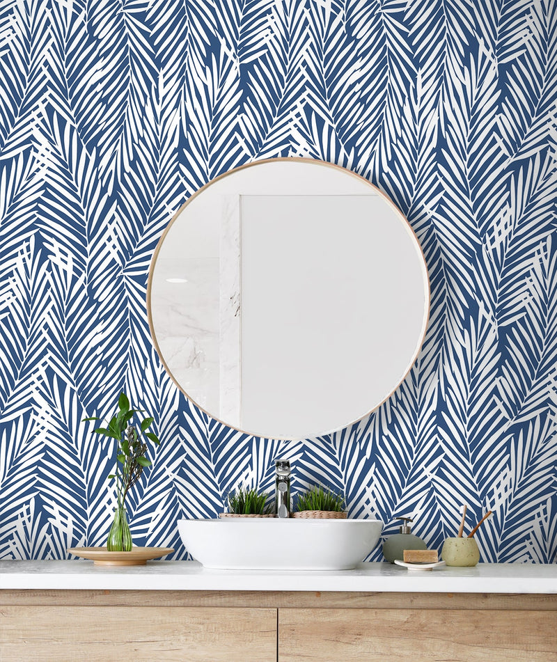 media image for Mod Palm Peel & Stick Wallpaper in Coastal Blue 253