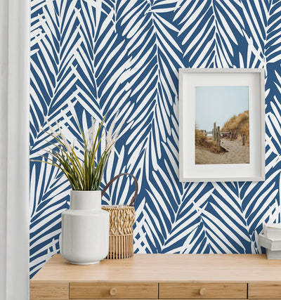 product image for Mod Palm Peel & Stick Wallpaper in Coastal Blue 3