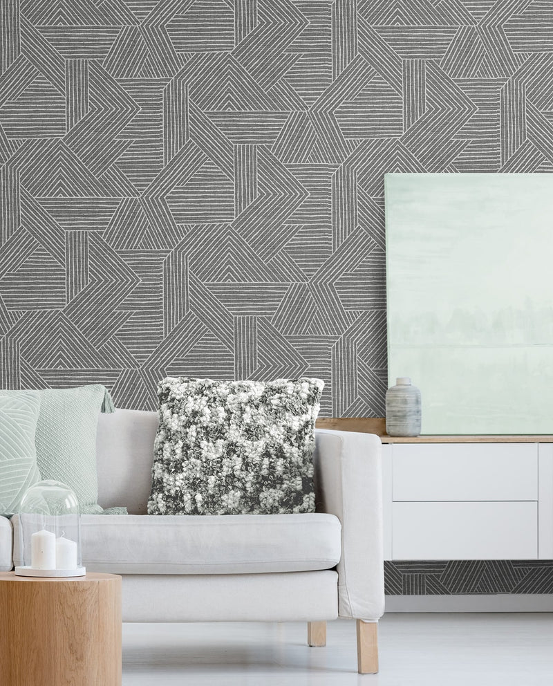 media image for Etched Geometric Peel & Stick Wallpaper in Pewter 218