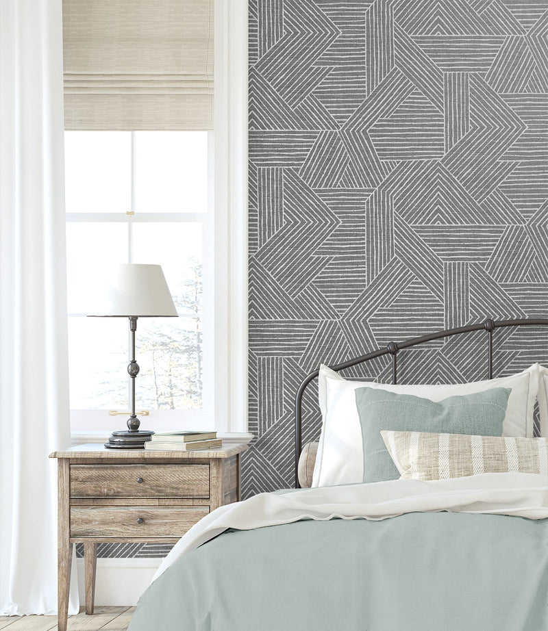 media image for Etched Geometric Peel & Stick Wallpaper in Pewter 255