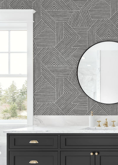 product image for Etched Geometric Peel & Stick Wallpaper in Pewter 23