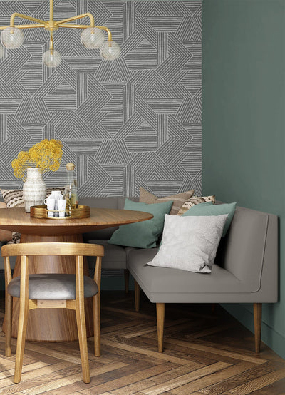 product image for Etched Geometric Peel & Stick Wallpaper in Pewter 57