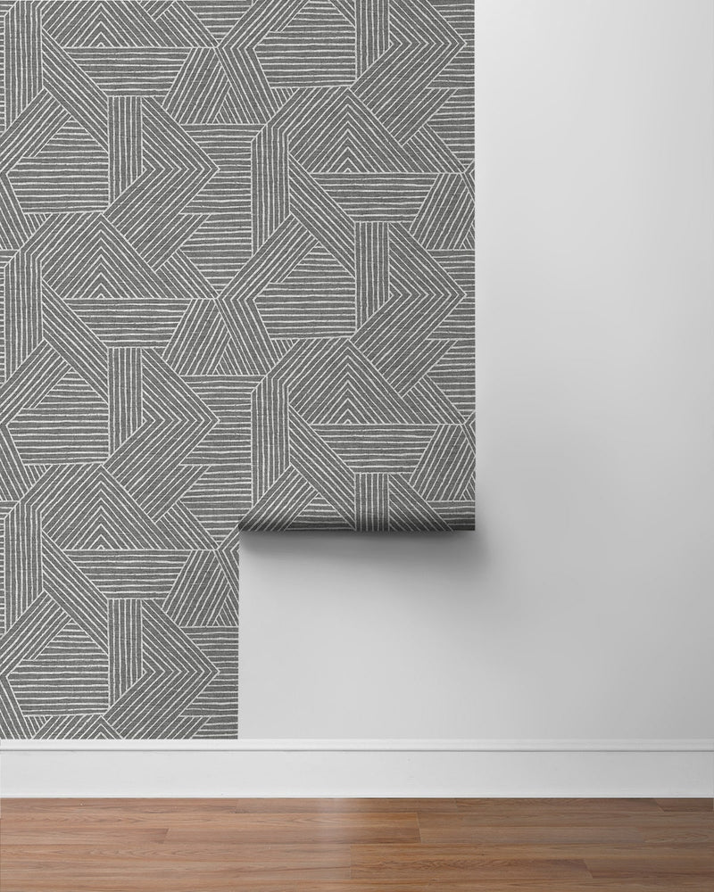 media image for Etched Geometric Peel & Stick Wallpaper in Pewter 245