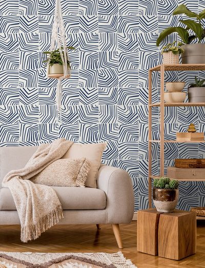 product image for Linework Maze Wallpaper in Imperial Blue from the Simple Life Collection by Seabrook Wallcoverings 15