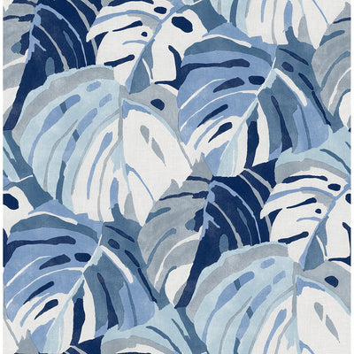 product image for Samara Monstera Leaf Wallpaper in Blue from the Pacifica Collection by Brewster Home Fashions 6