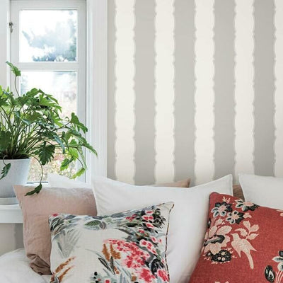 product image for Scalloped Stripe Wallpaper in Grey from the Grandmillennial Collection by York Wallcoverings 76