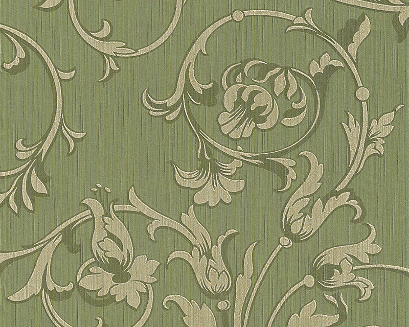 media image for Scroll Leaf and Ironwork Wallpaper in Green design by BD Wall 225