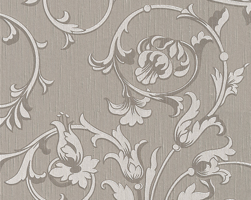 media image for Scroll Leaf and Ironwork Wallpaper in Grey and Neutrals design by BD Wall 253