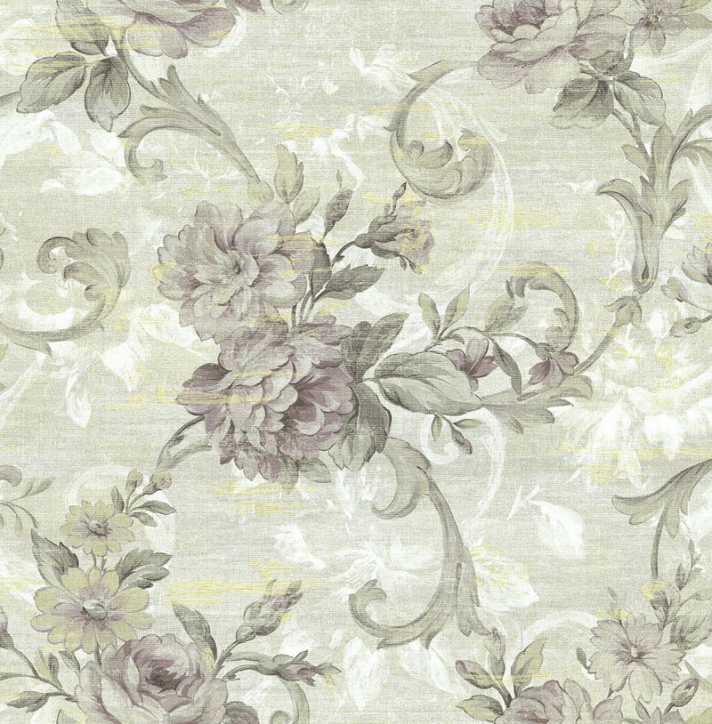 media image for Scrolling Floral Wallpaper in Midnight Rose from the Nouveau Collection by Wallquest 232
