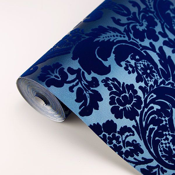media image for Shadow Damask Wallpaper in Blue from the Moonlight Collection by Brewster Home Fashions 236
