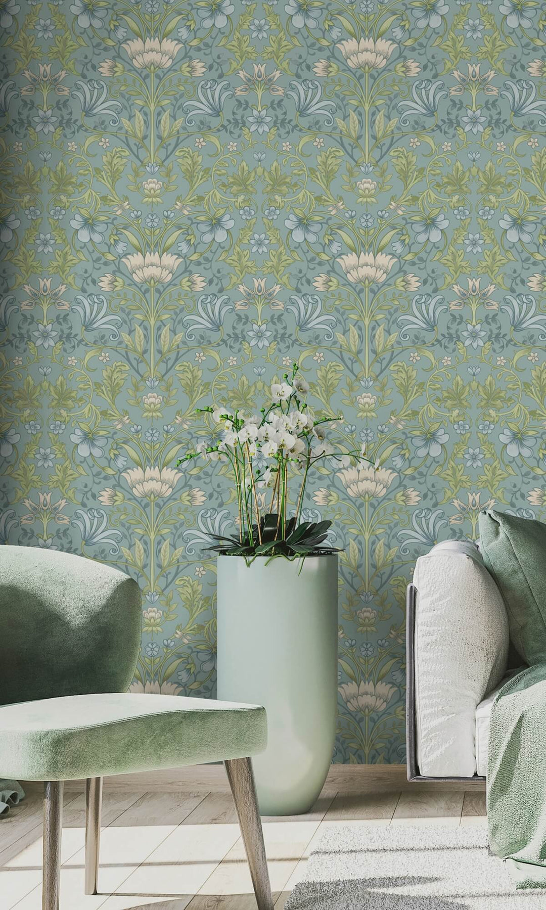 Shop Trailing Vines Floral Wallpaper in Soft Blue | Burke Decor