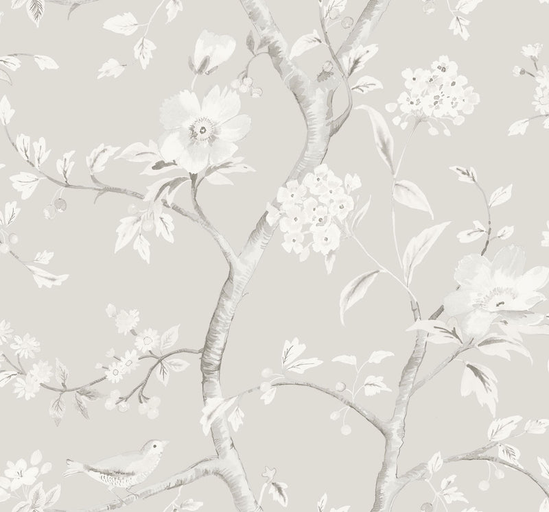 media image for Southport Floral Trail Wallpaper in Metallic Silver and Fog from the Luxe Retreat Collection by Seabrook Wallcoverings 26