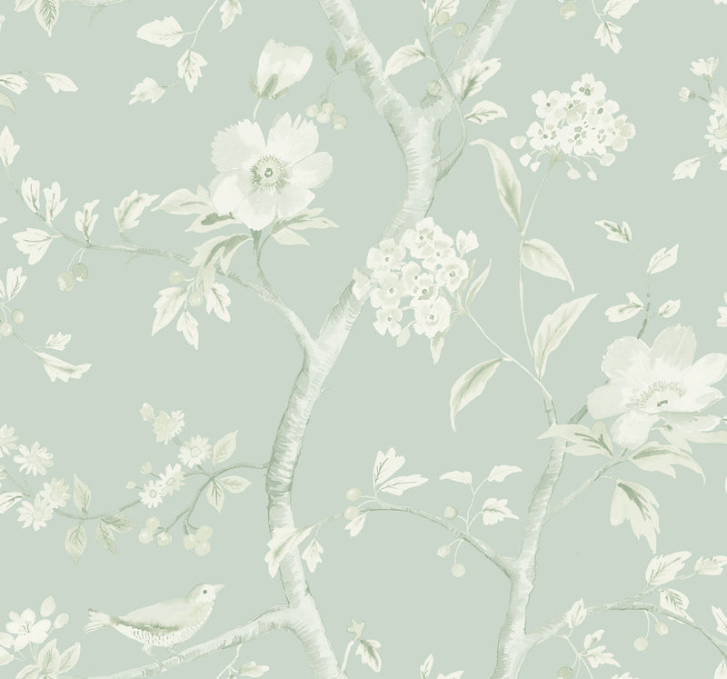 media image for Southport Floral Trail Wallpaper in Seaglass and Ivory from the Luxe Retreat Collection by Seabrook Wallcoverings 228
