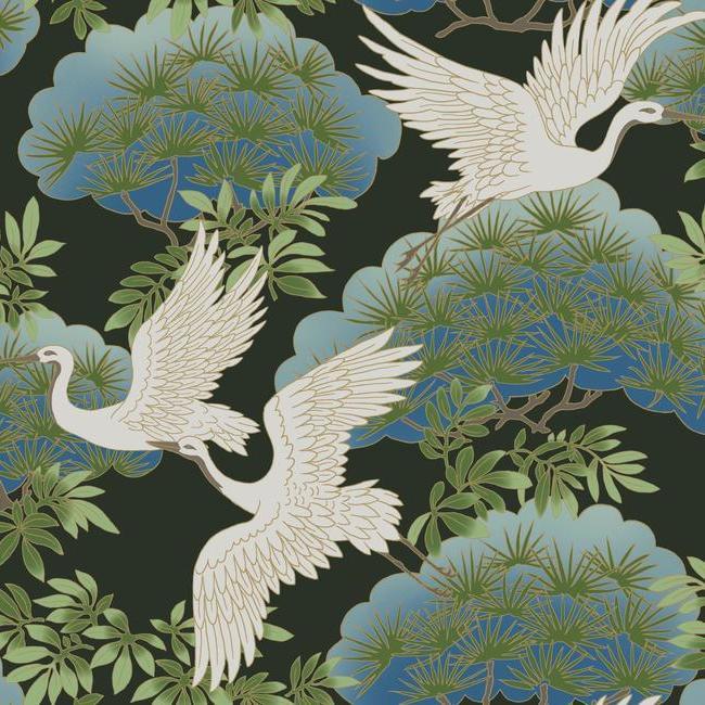 media image for Sprig & Heron Wallpaper in Black from the Tea Garden Collection by Ronald Redding for York Wallcoverings 254