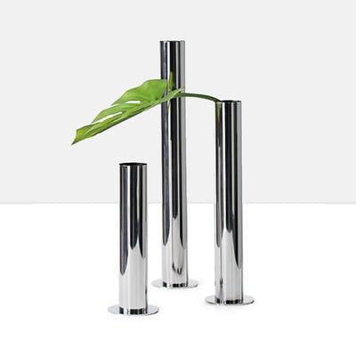 product image of stainless steel pipe vase set of three in silver design by torre tagus 1 556